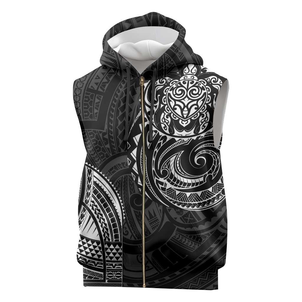 Polynesian Turtle Tribal Tattoo Sleeveless Zip Hoodie Black Style - Polynesian Pride