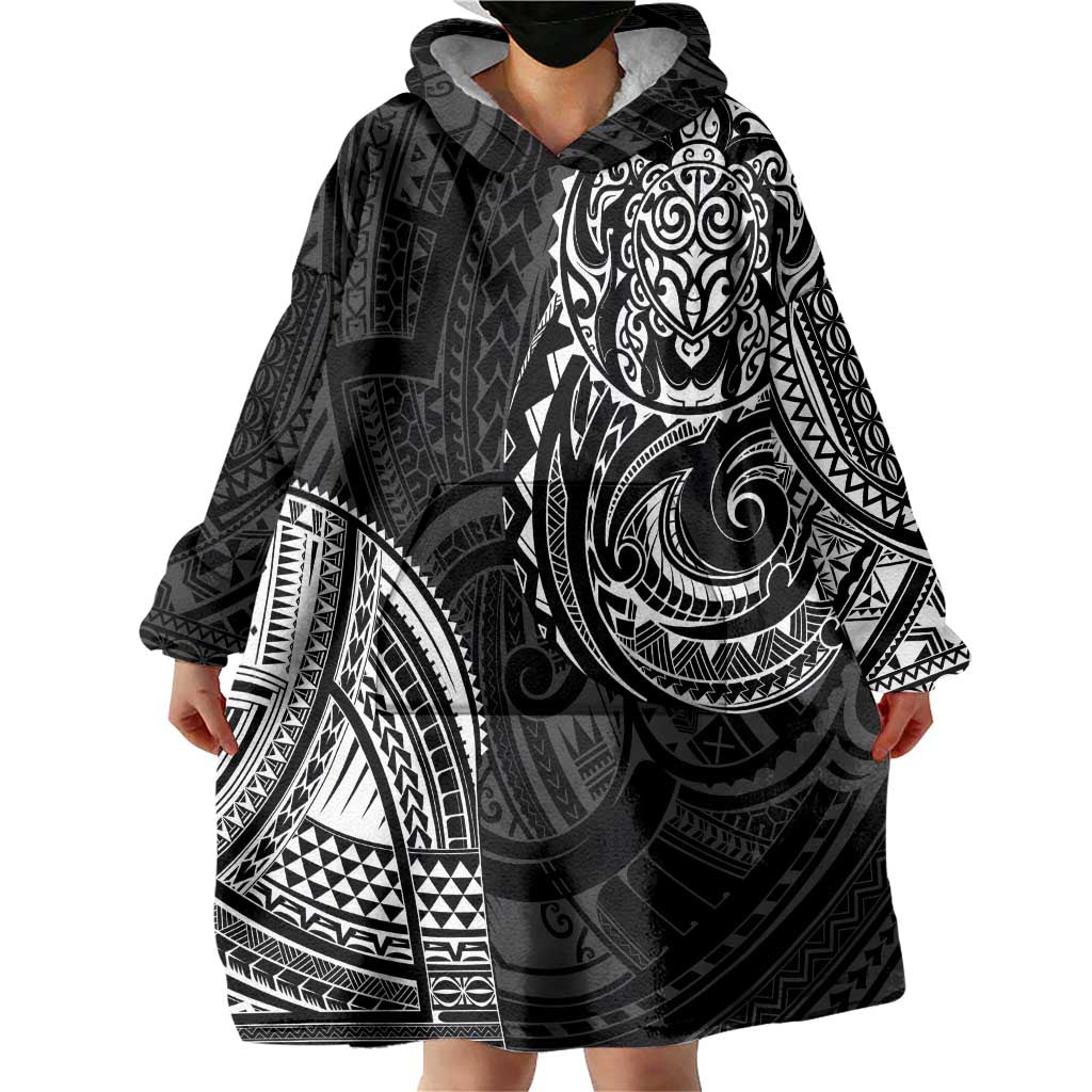 Polynesian Turtle Tribal Tattoo Wearable Blanket Hoodie Black Style LT9 - Polynesian Pride