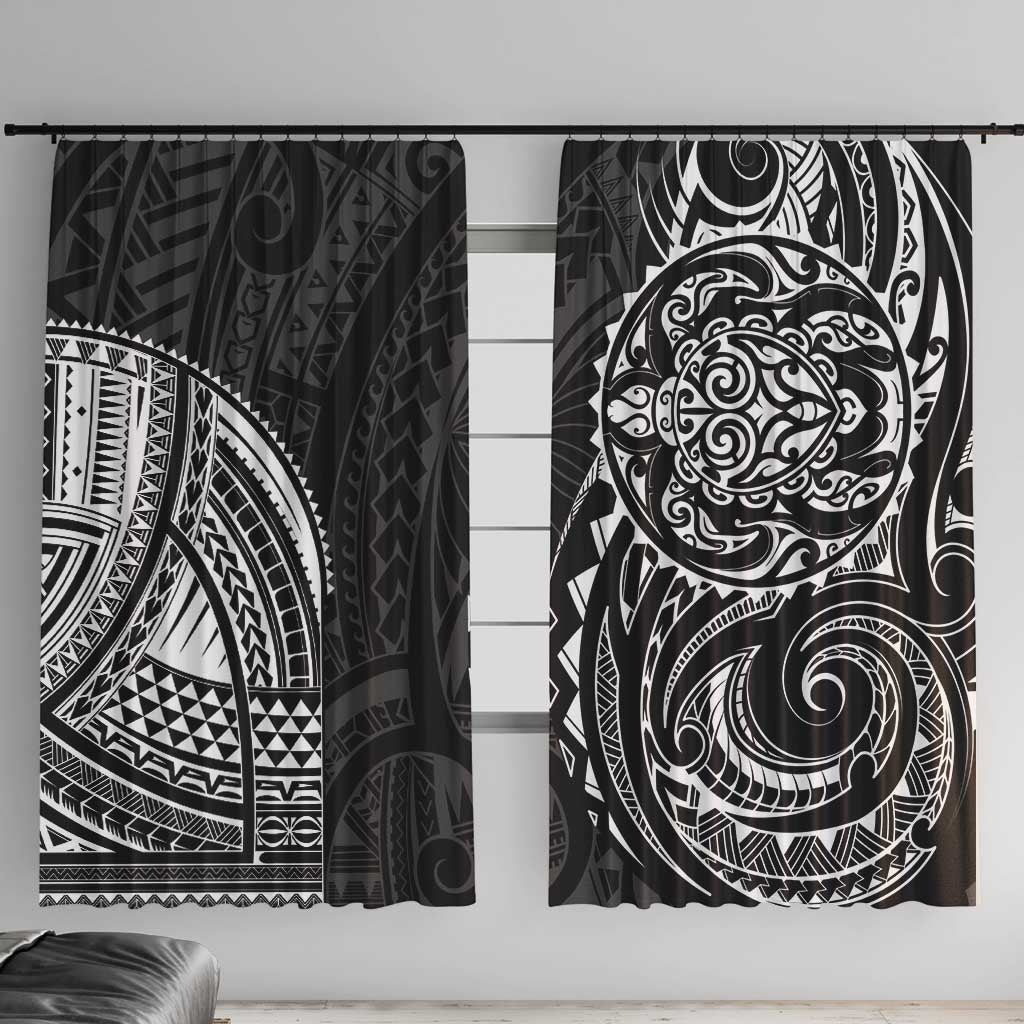 Polynesian Turtle Tribal Tattoo Window Curtain Black Style LT9 With Hooks Black - Polynesian Pride