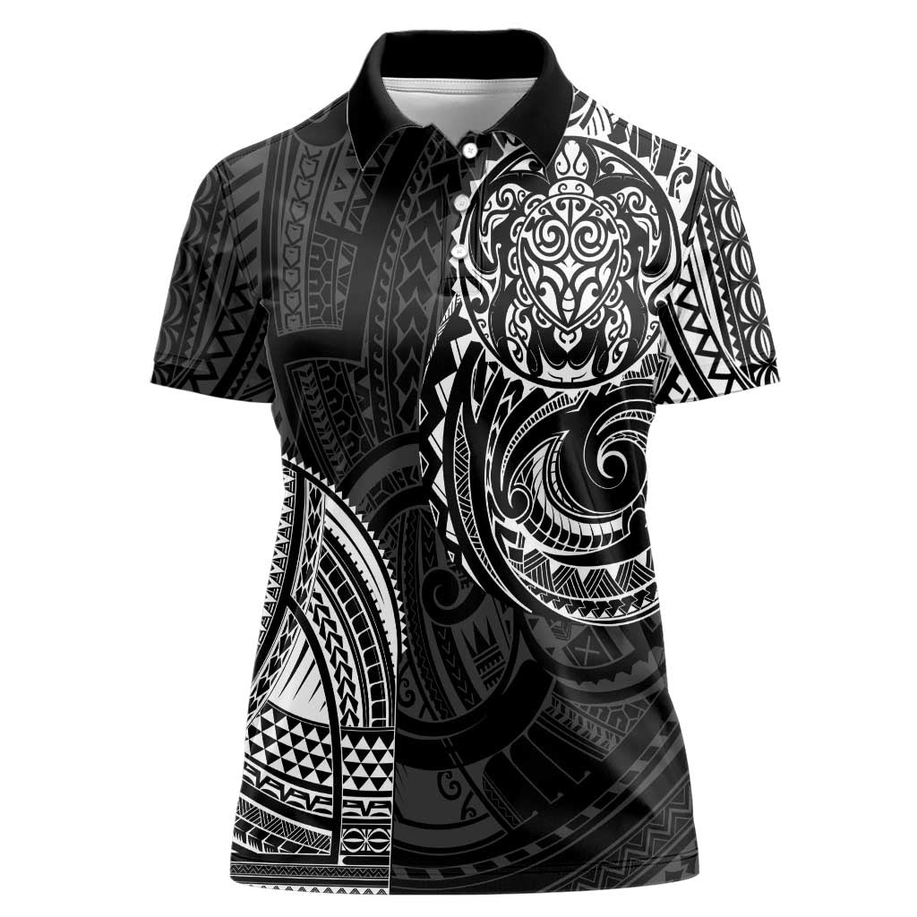 Polynesian Turtle Tribal Tattoo Women Polo Shirt Black Style