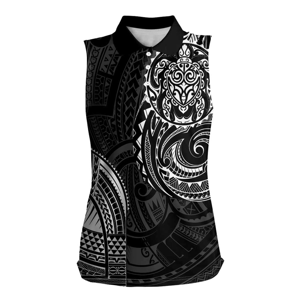 Polynesian Turtle Tribal Tattoo Women Sleeveless Polo Shirt Black Style