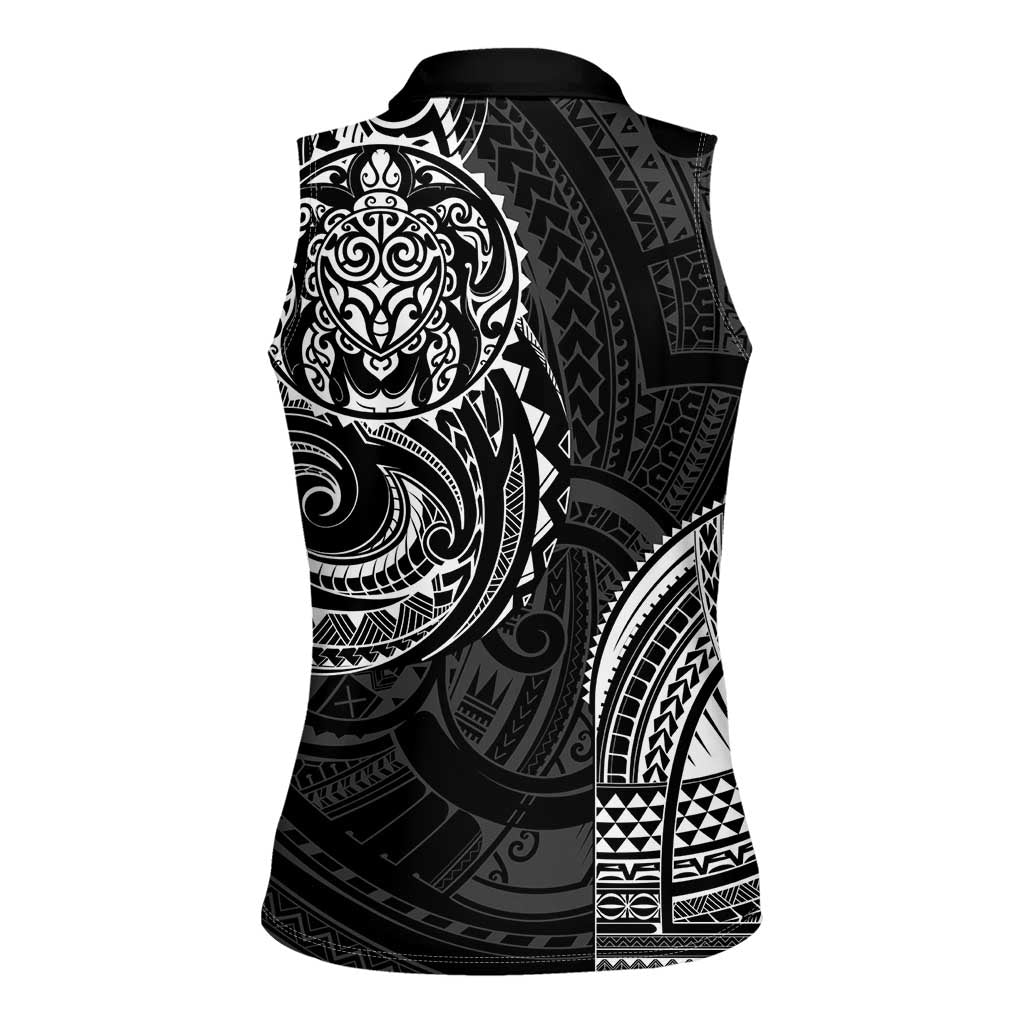 Polynesian Turtle Tribal Tattoo Women Sleeveless Polo Shirt Black Style