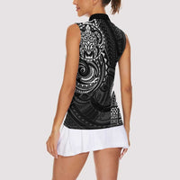 Polynesian Turtle Tribal Tattoo Women Sleeveless Polo Shirt Black Style