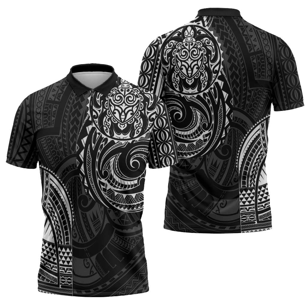 Polynesian Turtle Tribal Tattoo Zipper Polo Shirt Black Style LT9 - Polynesian Pride