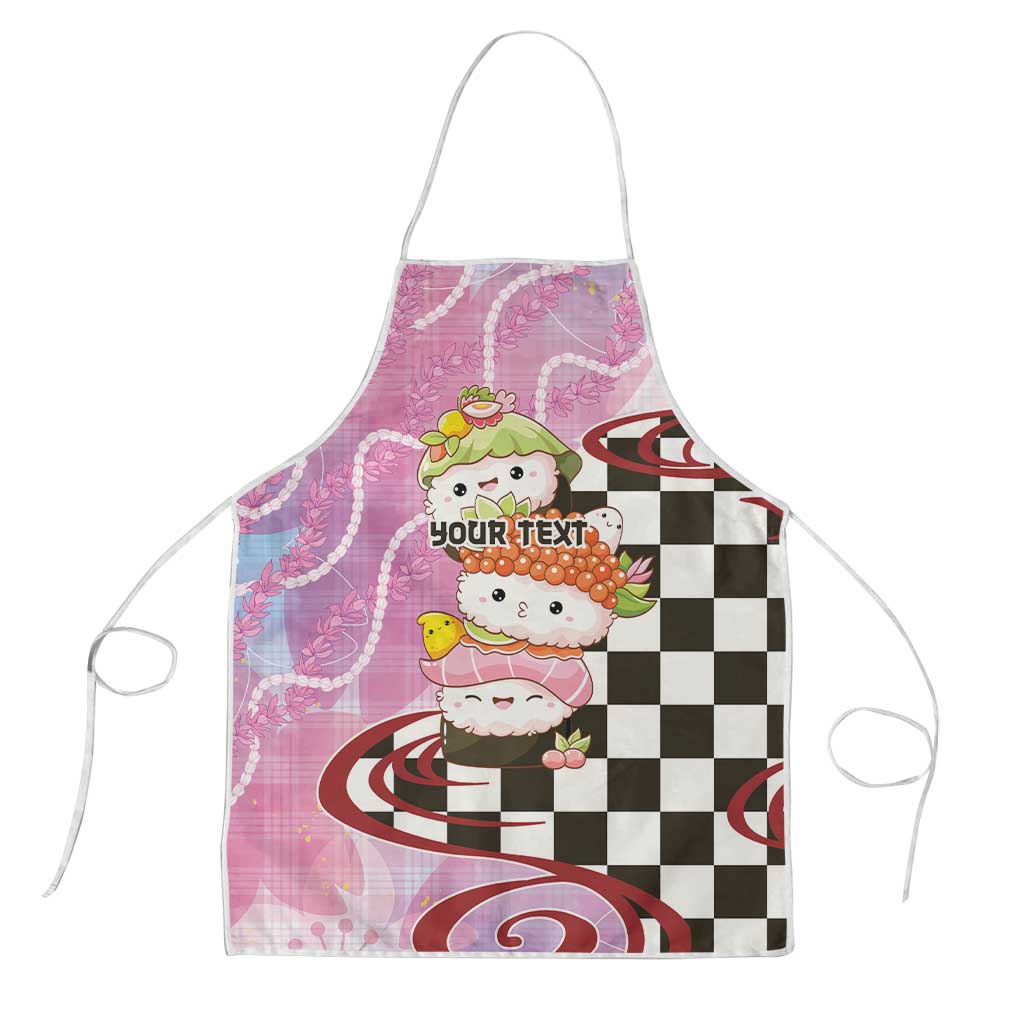 Personalized Japanese Kawaii Sushi Roll Apron Wagara Palaka Pattern LT9 Pink - Polynesian Pride
