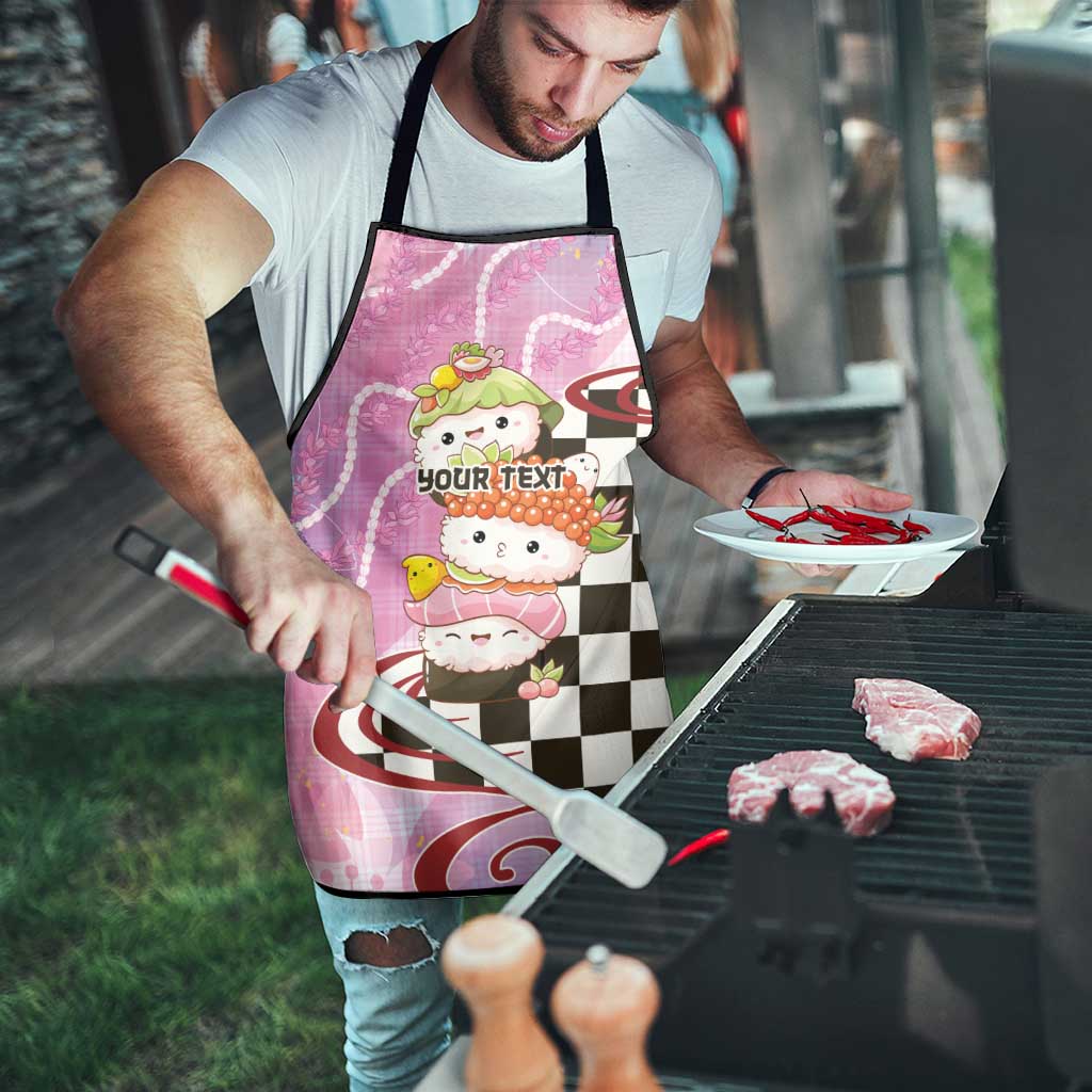Personalized Japanese Kawaii Sushi Roll Apron Wagara Palaka Pattern