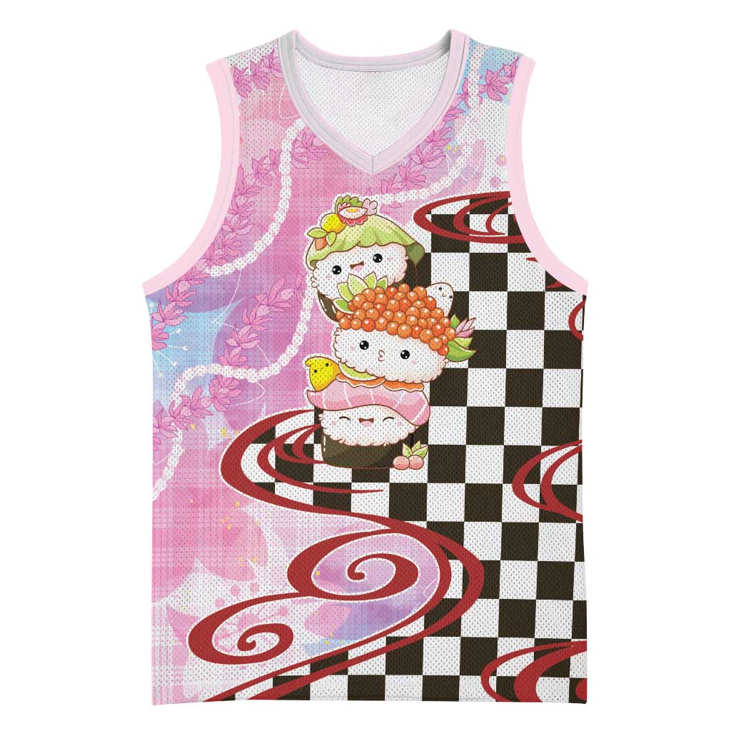 Personalized Japanese Kawaii Sushi Roll Basketball Jersey Wagara Palaka Pattern LT9 Unisex Pink - Polynesian Pride