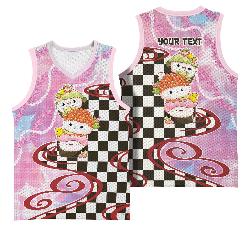 Personalized Japanese Kawaii Sushi Roll Basketball Jersey Wagara Palaka Pattern LT9 - Polynesian Pride