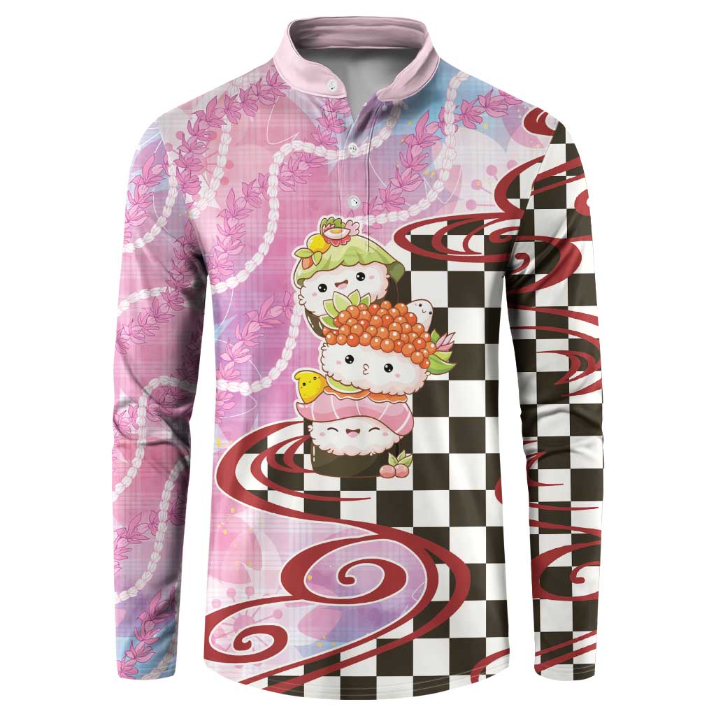 Personalized Japanese Kawaii Sushi Roll Button Sweatshirt Wagara Palaka Pattern LT9 Pink - Polynesian Pride