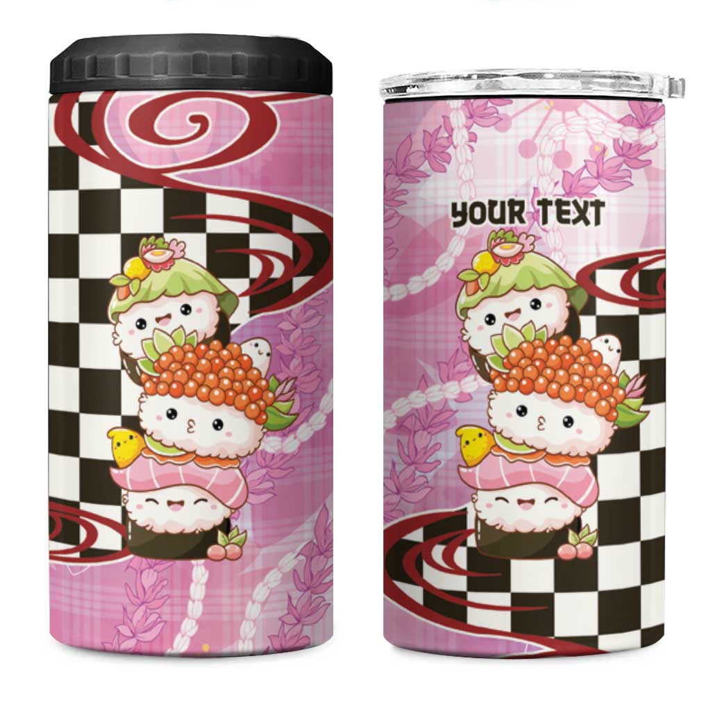 Personalized Japanese Kawaii Sushi Roll 4 in 1 Can Cooler Tumbler Wagara Palaka Pattern LT9 One Size: 16 oz Pink - Polynesian Pride
