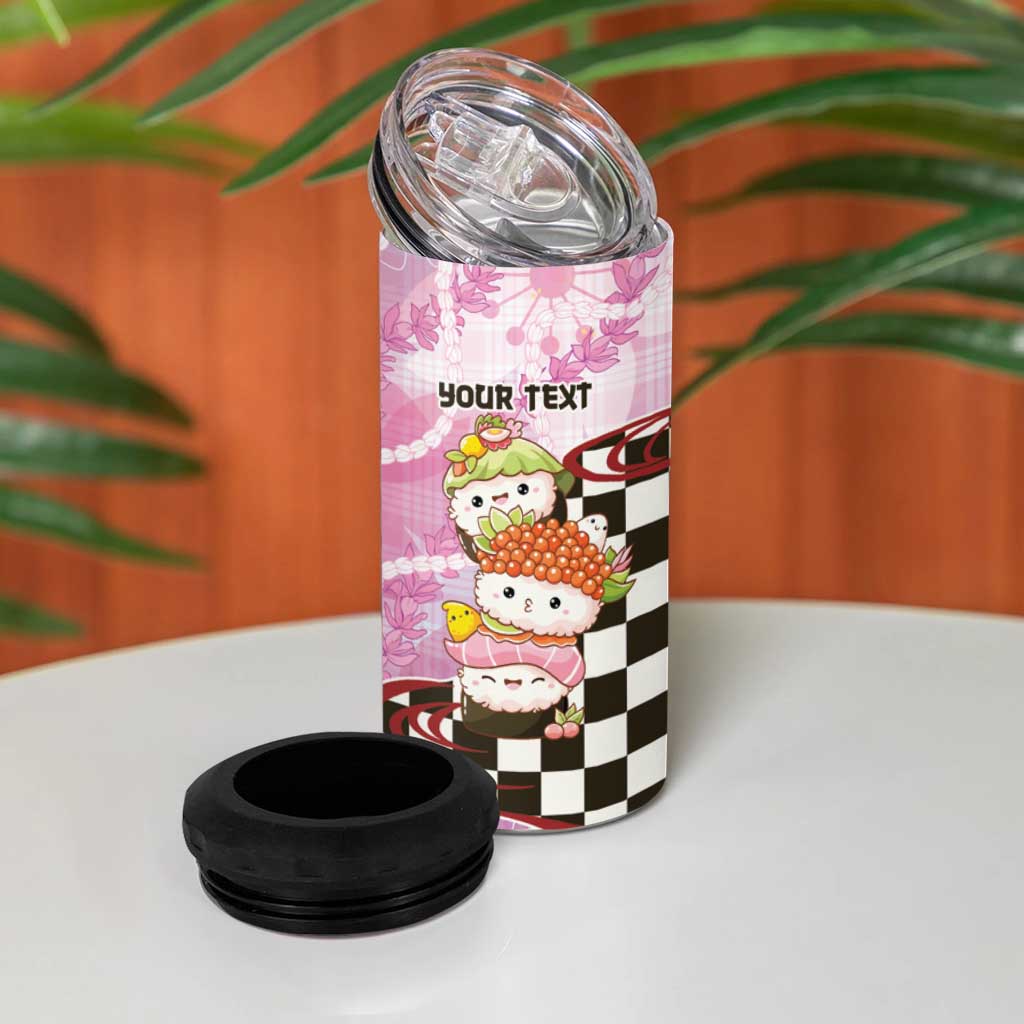 Personalized Japanese Kawaii Sushi Roll 4 in 1 Can Cooler Tumbler Wagara Palaka Pattern LT9 - Polynesian Pride