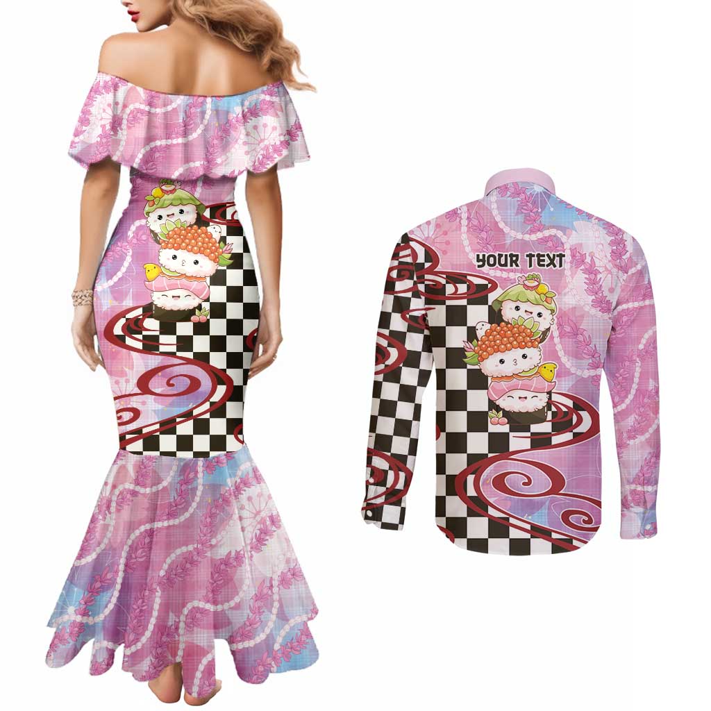 Personalized Japanese Kawaii Sushi Roll Couples Matching Mermaid Dress and Long Sleeve Button Shirt Wagara Palaka Pattern LT9 - Polynesian Pride