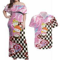 Personalized Japanese Kawaii Sushi Roll Couples Matching Off Shoulder Maxi Dress and Hawaiian Shirt Wagara Palaka Pattern