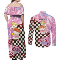 Personalized Japanese Kawaii Sushi Roll Couples Matching Off Shoulder Maxi Dress and Long Sleeve Button Shirt Wagara Palaka Pattern LT9 - Polynesian Pride