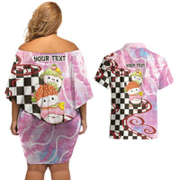 Personalized Japanese Kawaii Sushi Roll Couples Matching Off Shoulder Short Dress and Hawaiian Shirt Wagara Palaka Pattern LT9 - Polynesian Pride