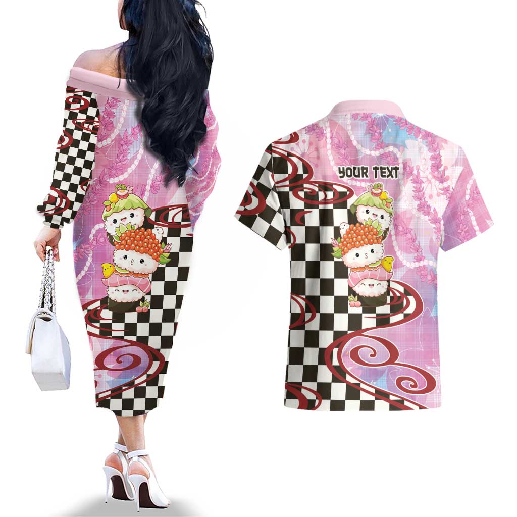 Personalized Japanese Kawaii Sushi Roll Couples Matching Off The Shoulder Long Sleeve Dress and Hawaiian Shirt Wagara Palaka Pattern LT9 - Polynesian Pride