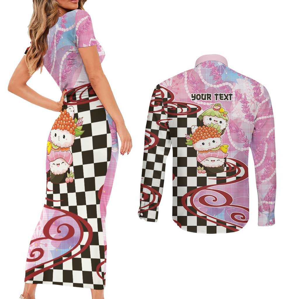 Personalized Japanese Kawaii Sushi Roll Couples Matching Short Sleeve Bodycon Dress and Long Sleeve Button Shirt Wagara Palaka Pattern LT9 - Polynesian Pride