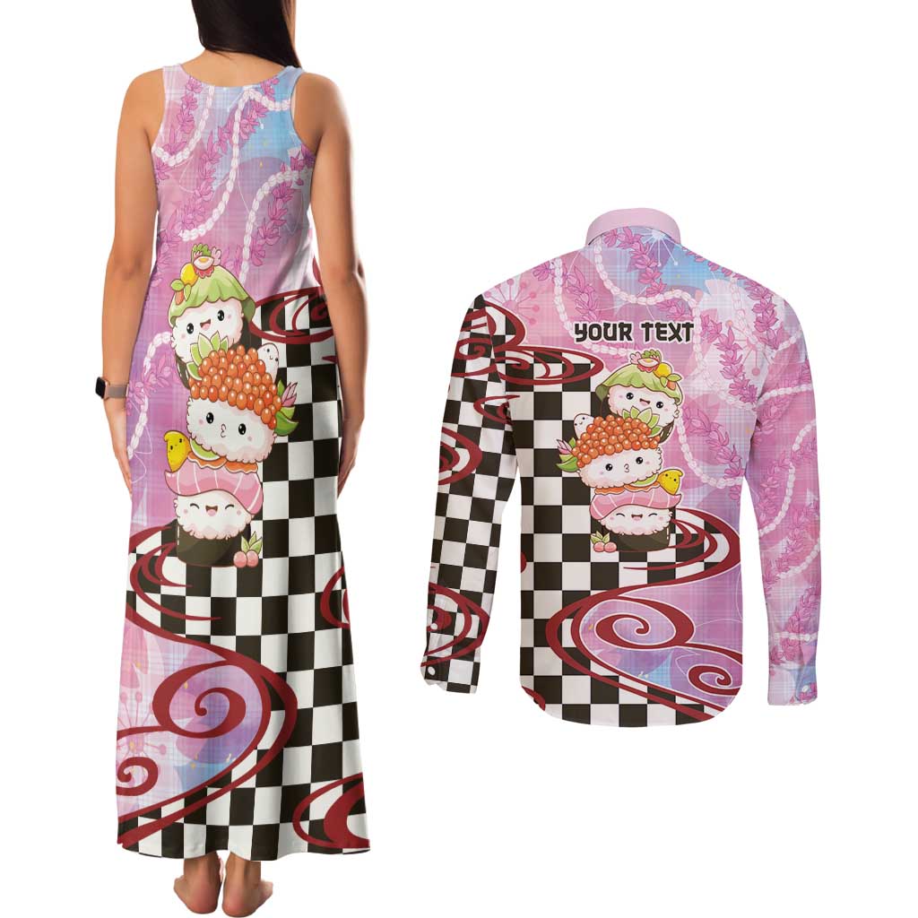 Personalized Japanese Kawaii Sushi Roll Couples Matching Tank Maxi Dress and Long Sleeve Button Shirt Wagara Palaka Pattern LT9 - Polynesian Pride