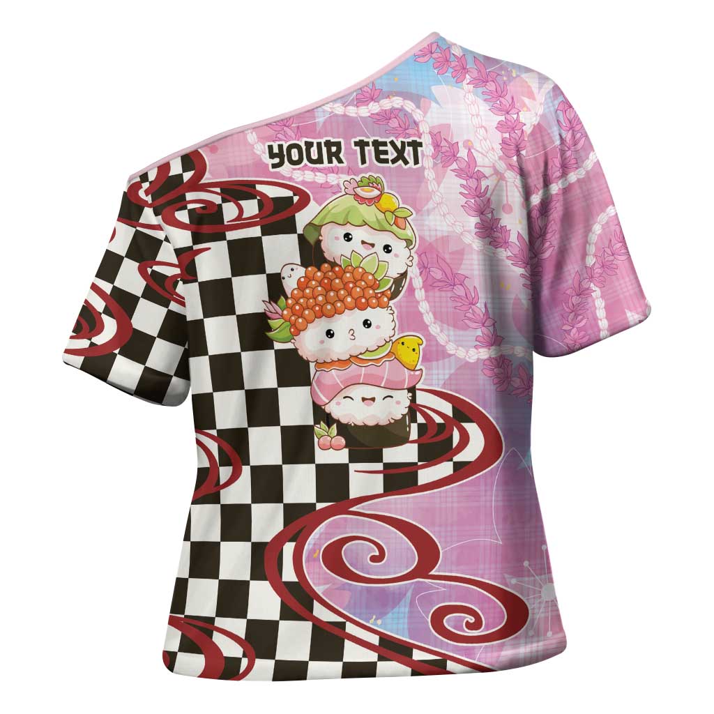 Personalized Japanese Kawaii Sushi Roll Cross Shoulder Shirt Wagara Palaka Pattern LT9 - Polynesian Pride