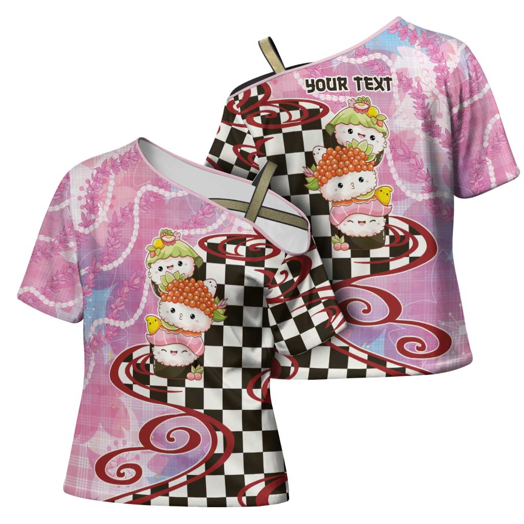 Personalized Japanese Kawaii Sushi Roll Cross Shoulder Shirt Wagara Palaka Pattern LT9 - Polynesian Pride