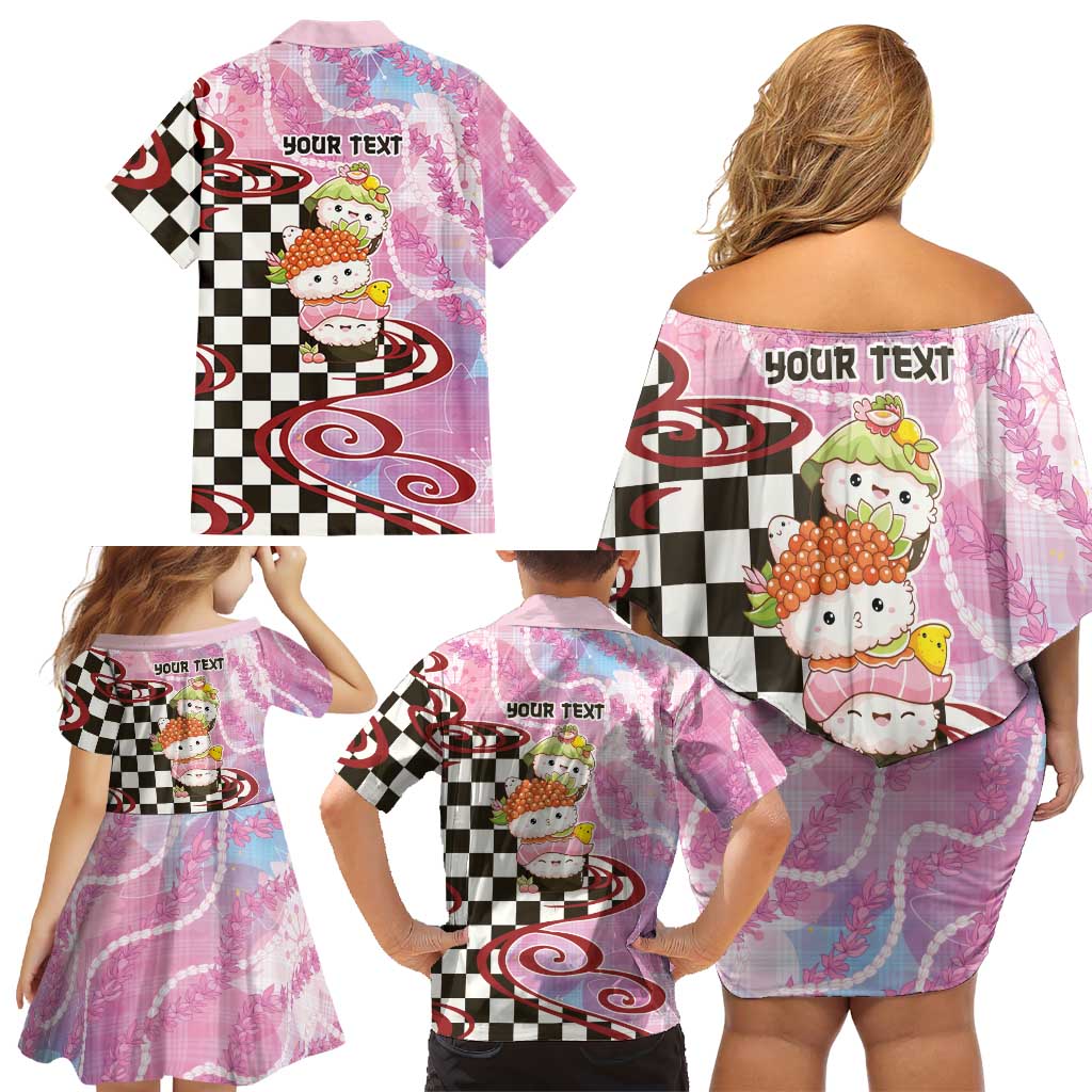 Personalized Japanese Kawaii Sushi Roll Family Matching Off Shoulder Short Dress and Hawaiian Shirt Wagara Palaka Pattern LT9 - Polynesian Pride