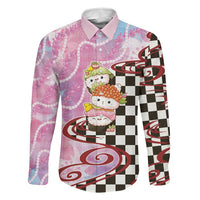 Personalized Japanese Kawaii Sushi Roll Family Matching Puletasi and Hawaiian Shirt Wagara Palaka Pattern LT9 Dad's Shirt - Long Sleeve Pink - Polynesian Pride