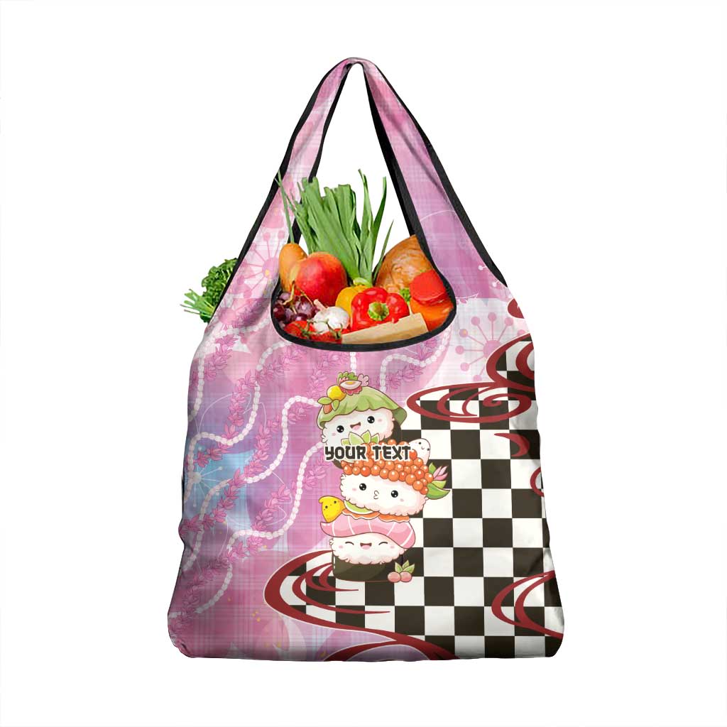 Personalized Japanese Kawaii Sushi Roll Grocery Bag Wagara Palaka Pattern LT9 1-pack One Size Pink - Polynesian Pride