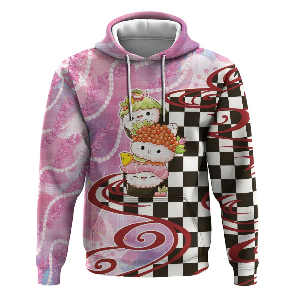 Personalized Japanese Kawaii Sushi Roll Hoodie Wagara Palaka Pattern LT9 Pullover Hoodie Pink - Polynesian Pride