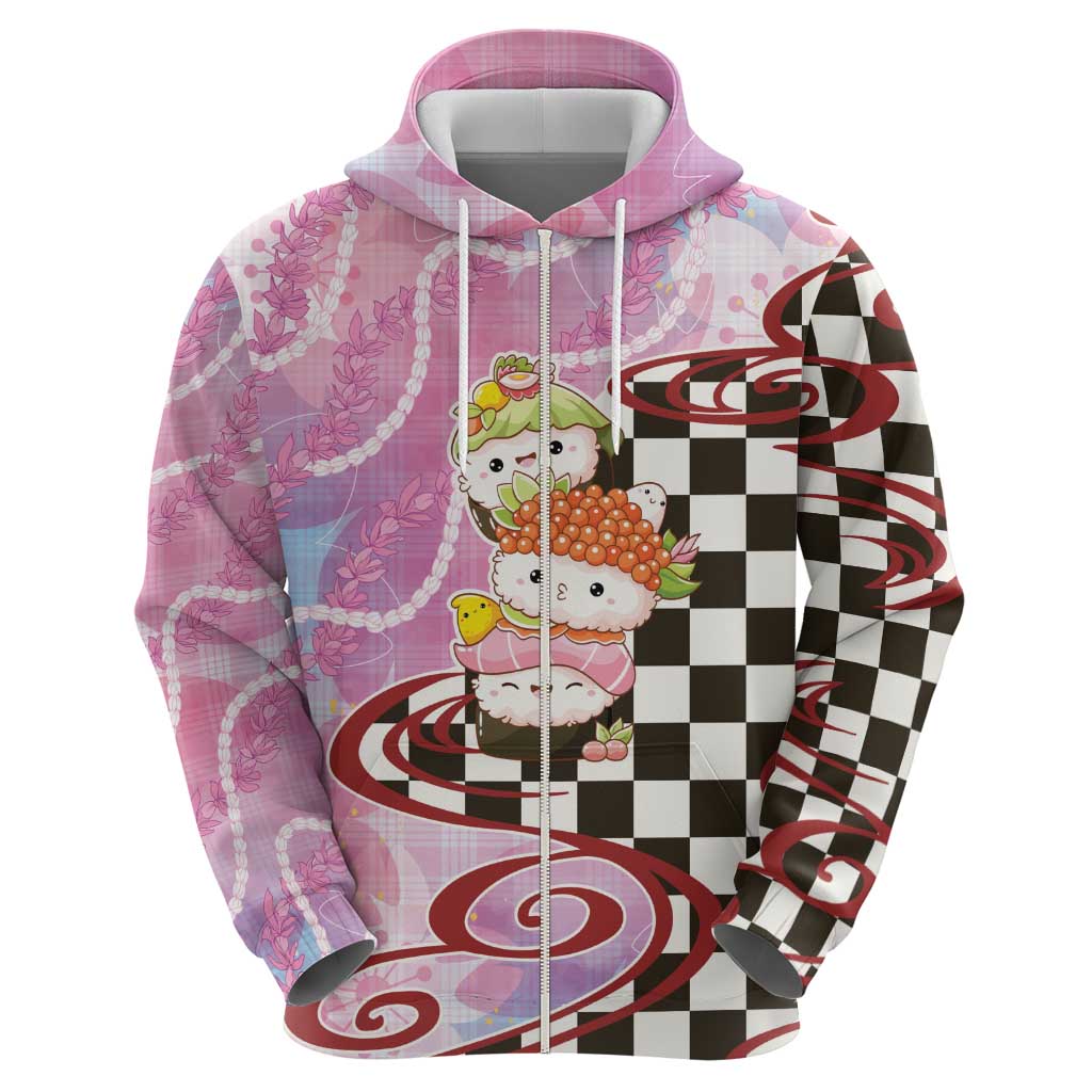 Personalized Japanese Kawaii Sushi Roll Hoodie Wagara Palaka Pattern LT9 - Polynesian Pride