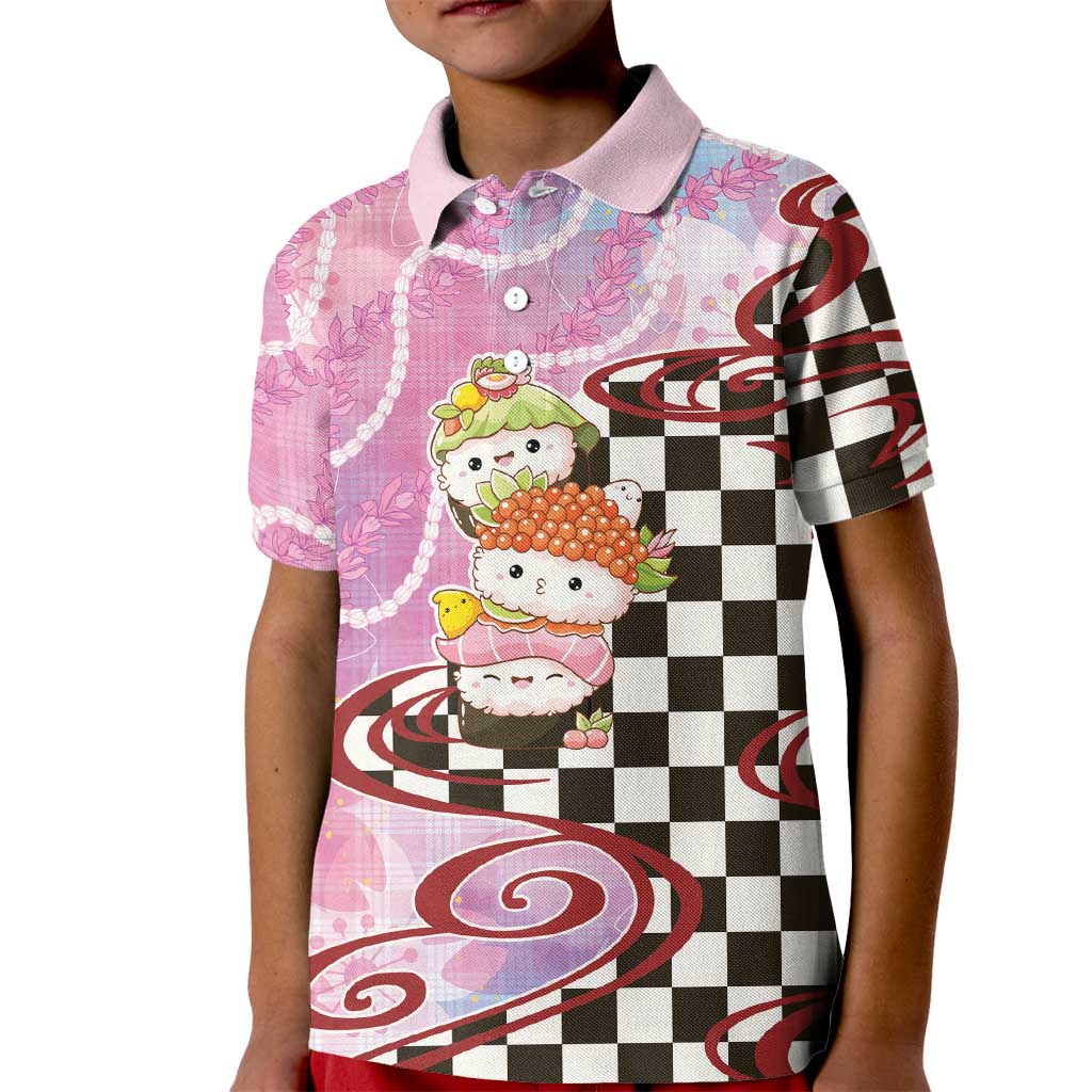 Personalized Japanese Kawaii Sushi Roll Kid Polo Shirt Wagara Palaka Pattern LT9 Kid Pink - Polynesian Pride