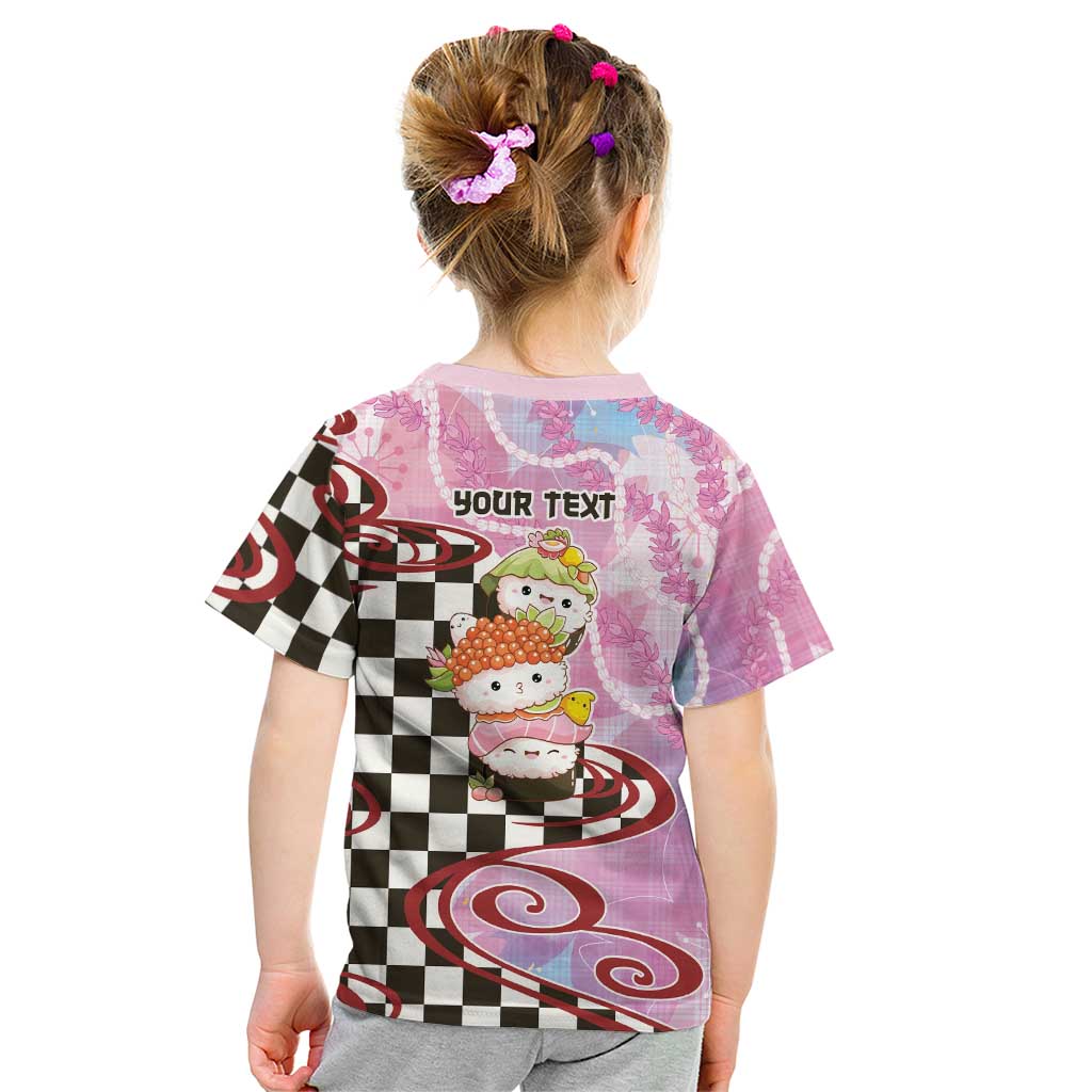 Personalized Japanese Kawaii Sushi Roll Kid T Shirt Wagara Palaka Pattern LT9 - Polynesian Pride