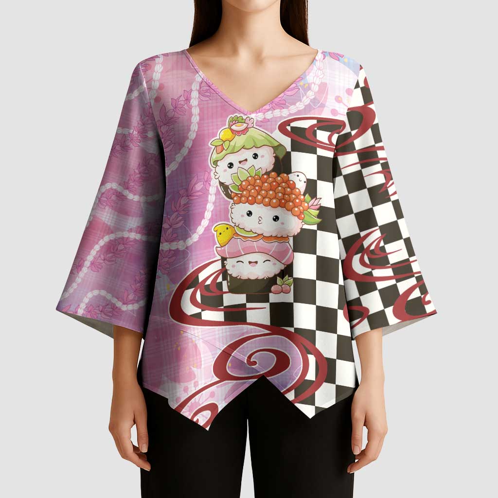 Personalized Japanese Kawaii Sushi Roll Kimono Sleeve Blouse Wagara Palaka Pattern