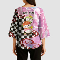 Personalized Japanese Kawaii Sushi Roll Kimono Sleeve Blouse Wagara Palaka Pattern