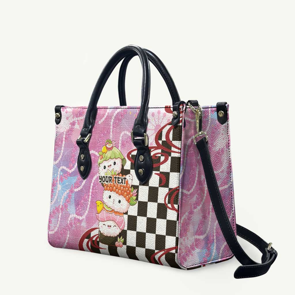 Personalized Japanese Kawaii Sushi Roll Leather Bag Wagara Palaka Pattern LT9 Pink - Polynesian Pride