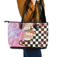 Personalized Japanese Kawaii Sushi Roll Leather Tote Bag Wagara Palaka Pattern LT9 - Polynesian Pride