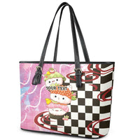 Personalized Japanese Kawaii Sushi Roll Leather Tote Bag Wagara Palaka Pattern LT9 - Polynesian Pride
