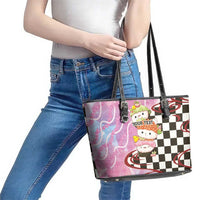 Personalized Japanese Kawaii Sushi Roll Leather Tote Bag Wagara Palaka Pattern LT9 - Polynesian Pride