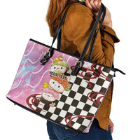 Personalized Japanese Kawaii Sushi Roll Leather Tote Bag Wagara Palaka Pattern LT9 - Polynesian Pride