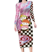 Personalized Japanese Kawaii Sushi Roll Long Sleeve Bodycon Dress Wagara Palaka Pattern