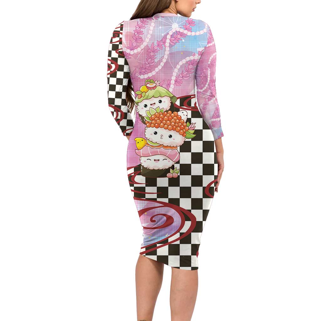 Personalized Japanese Kawaii Sushi Roll Long Sleeve Bodycon Dress Wagara Palaka Pattern