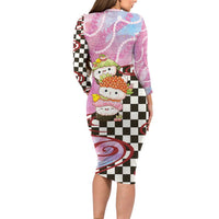 Personalized Japanese Kawaii Sushi Roll Long Sleeve Bodycon Dress Wagara Palaka Pattern