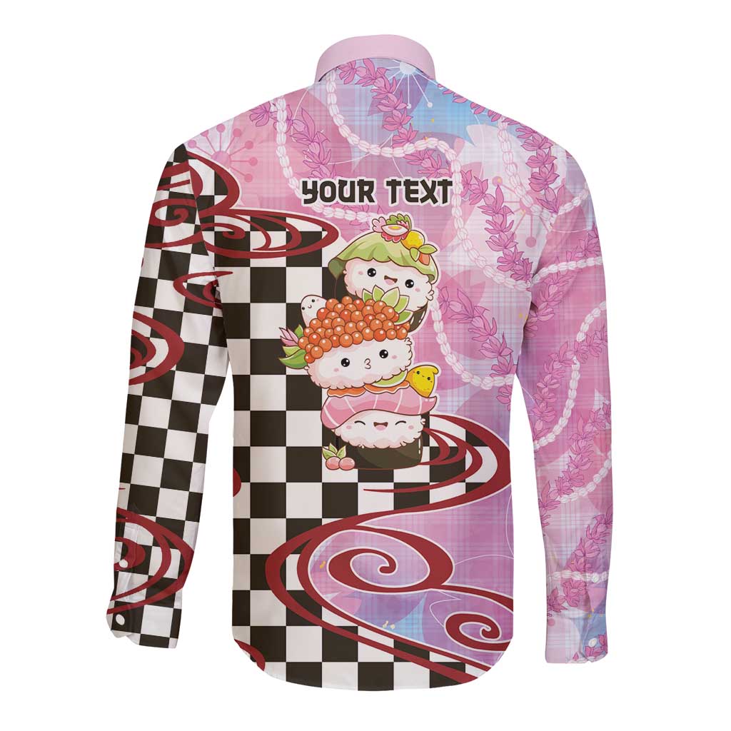 Personalized Japanese Kawaii Sushi Roll Long Sleeve Button Shirt Wagara Palaka Pattern LT9 - Polynesian Pride