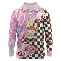 Personalized Japanese Kawaii Sushi Roll Long Sleeve Polo Shirt Wagara Palaka Pattern LT9 Pink - Polynesian Pride