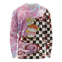 Personalized Japanese Kawaii Sushi Roll Long Sleeve Shirt Wagara Palaka Pattern LT9 Unisex Pink - Polynesian Pride