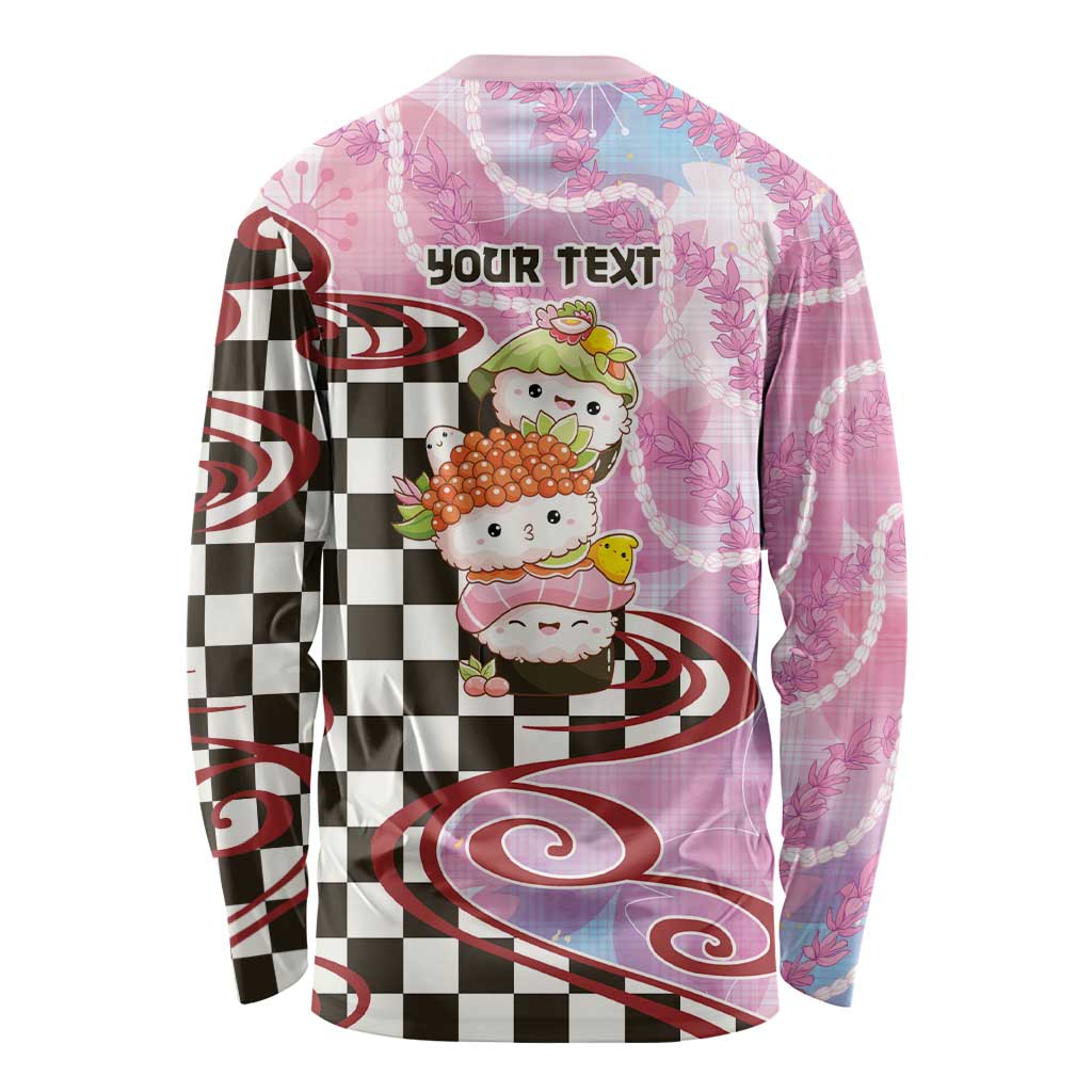Personalized Japanese Kawaii Sushi Roll Long Sleeve Shirt Wagara Palaka Pattern LT9 - Polynesian Pride
