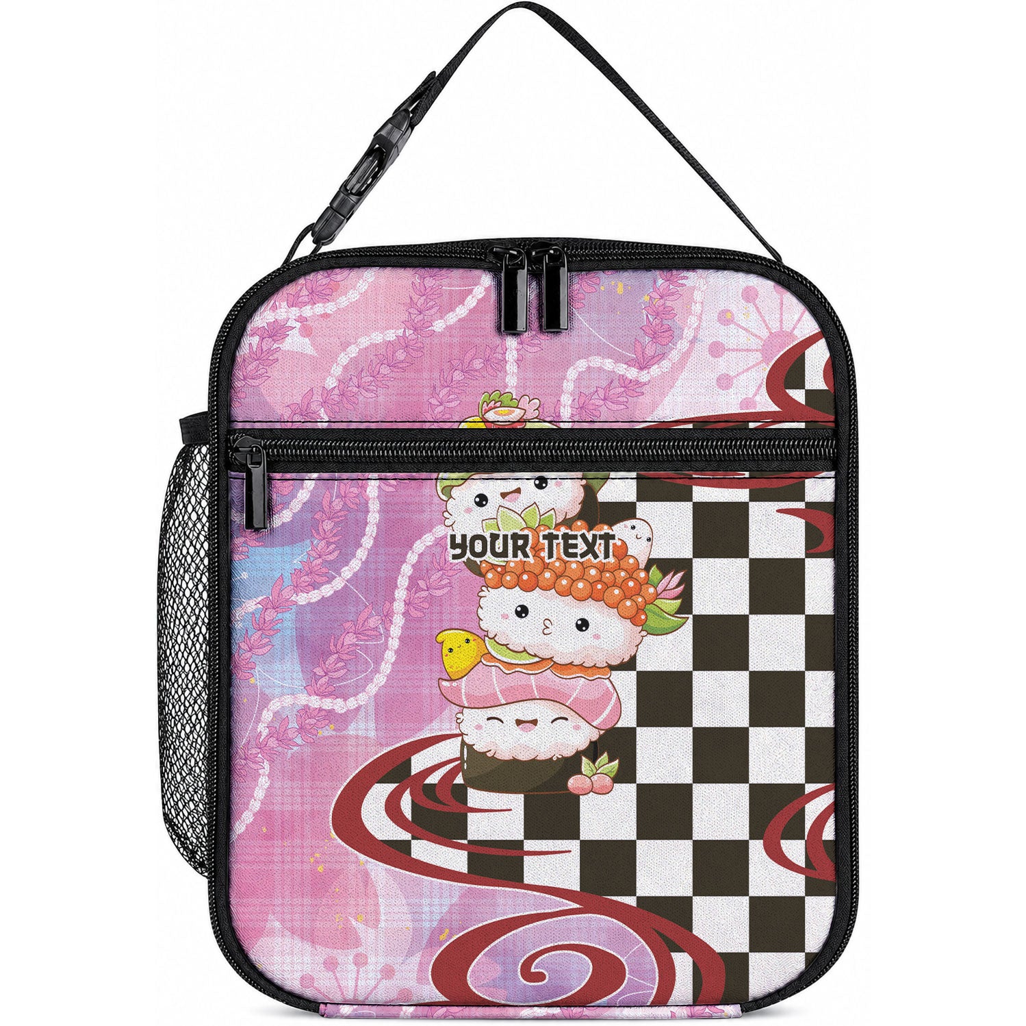 Personalized Japanese Kawaii Sushi Roll Lunch Bag Wagara Palaka Pattern LT9 10.2 × 8.3 × 4.3 inch Pink - Polynesian Pride