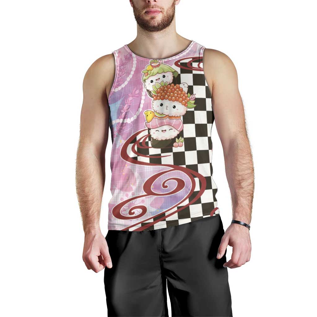 Personalized Japanese Kawaii Sushi Roll Men Tank Top Wagara Palaka Pattern LT9 - Polynesian Pride