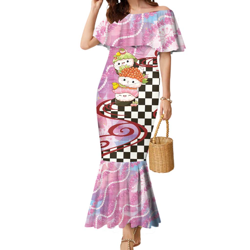 Personalized Japanese Kawaii Sushi Roll Mermaid Dress Wagara Palaka Pattern LT9 Women Pink - Polynesian Pride