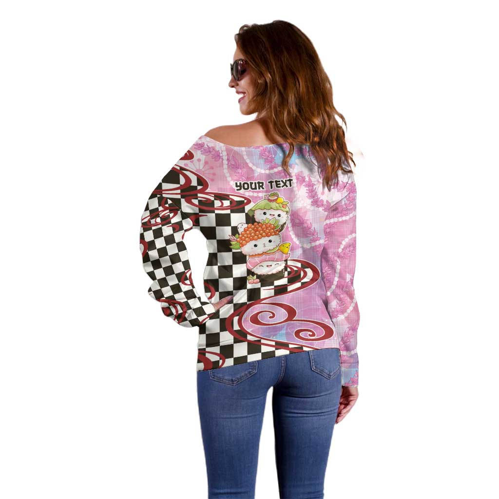 Personalized Japanese Kawaii Sushi Roll Off Shoulder Sweater Wagara Palaka Pattern LT9 - Polynesian Pride