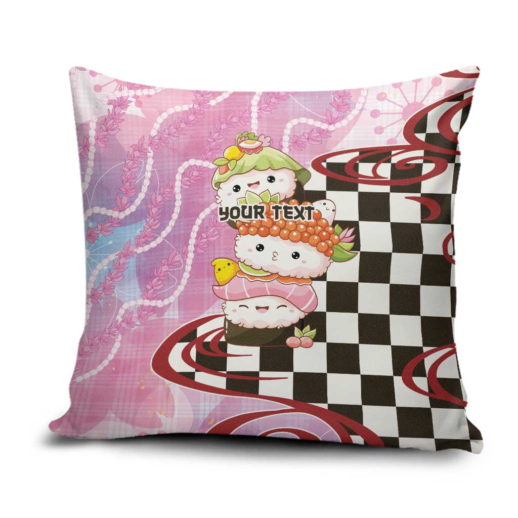 Personalized Japanese Kawaii Sushi Roll Pillow Cover Wagara Palaka Pattern LT9 Pink - Polynesian Pride